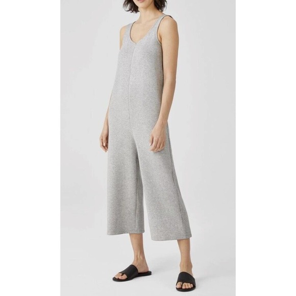 Eileen Fisher Cozy Brushed Terry Hug Wide Leg Crop Jumpsuit Size XS Black - Picture 6 of 11